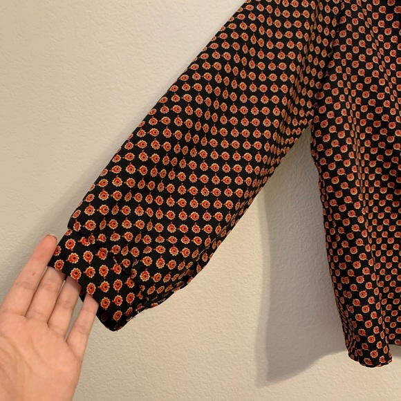 Retro pattern pussybow long sleeve shirt - Picture 3 of 4